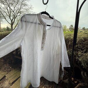 Charter Club Women's Pullover White Top with Ruffle and Buttons Size 1X NWT